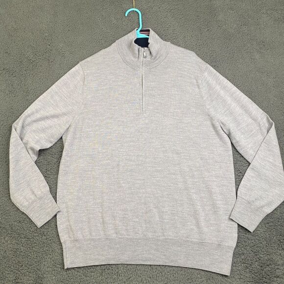 Brooks Brothers Merino Wool Sweater Mens XL 1/4 Zip Pullover Italian Yarn Gray - Picture 1 of 8